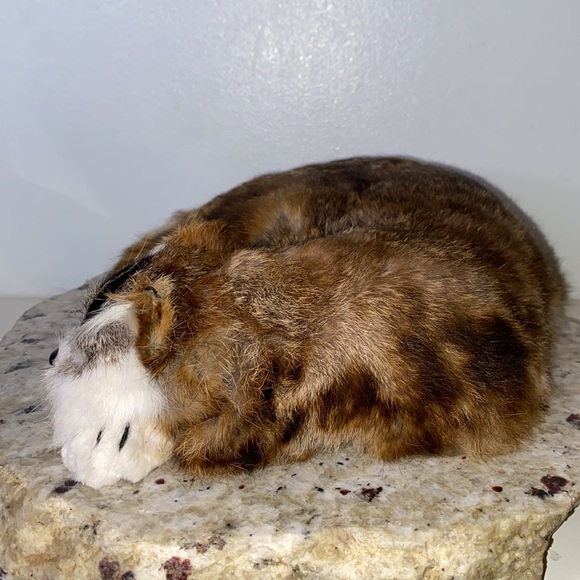 Vintage Beautiful Real Rabbit Fur Soft Realistic Sleeping Cat- - Picture 5 of 10